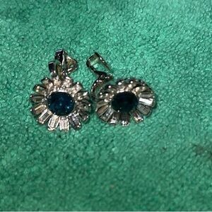 Trifari Silver and Deep Blue Earrings
